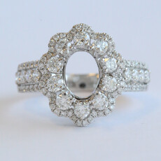 American Jewelry 14k White Gold 1.03ctw Diamond Oval Double Halo Semi Mount Engagement Ring