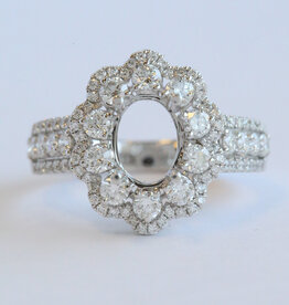 American Jewelry 14k White Gold 1.03ctw Diamond Oval Double Halo Semi Mount Engagement Ring