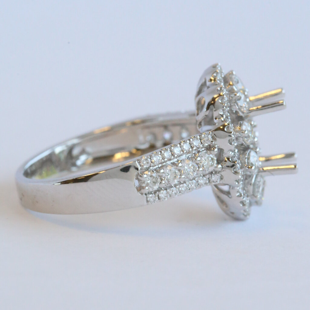 American Jewelry 14k White Gold 1.03ctw Diamond Oval Double Halo Semi Mount Engagement Ring