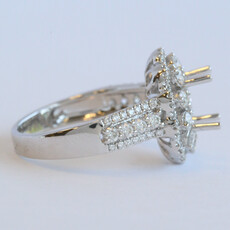 American Jewelry 14k White Gold 1.03ctw Diamond Oval Double Halo Semi Mount Engagement Ring