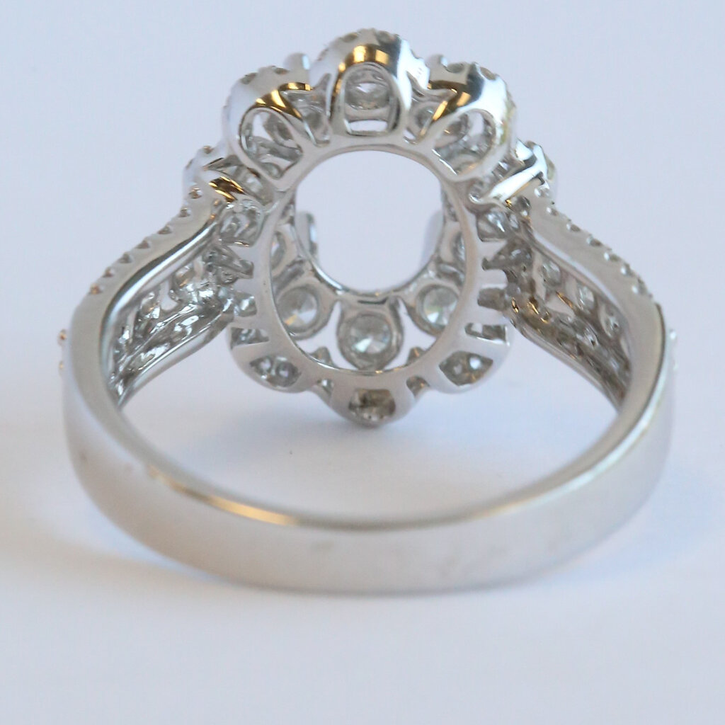 American Jewelry 14k White Gold 1.03ctw Diamond Oval Double Halo Semi Mount Engagement Ring