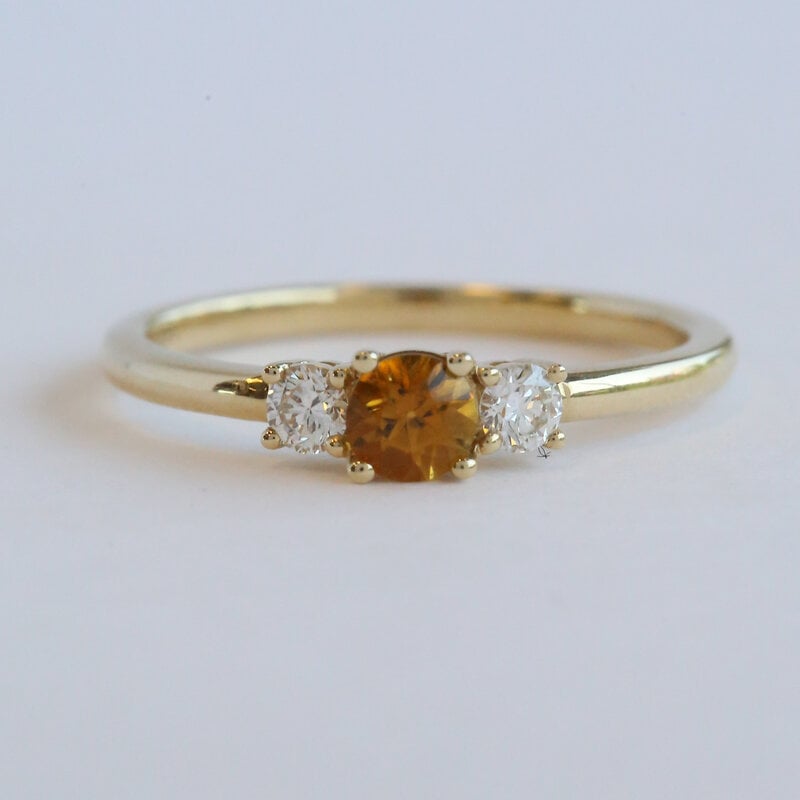 American Jewelry 14k Yellow Gold .28ct Tourmaline 1/6ctw Diamond Petite 3 Stone Ring