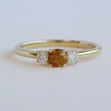 American Jewelry 14k Yellow Gold .28ct Tourmaline 1/6ctw Diamond Petite 3 Stone Ring