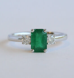 American Jewelry 14k White Gold 1.02ct Emerald .21ctw Diamond Emerald & Round 3 Stone Ring