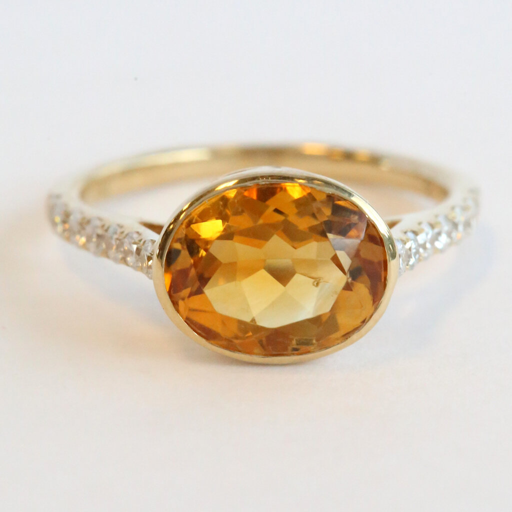 American Jewelry 14k Yellow 2.66ct Citrine .34ctw Diamond Bezel East to West Ring