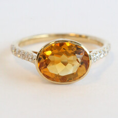 American Jewelry 14k Yellow 2.66ct Citrine .34ctw Diamond Bezel East to West Ring