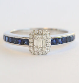 American Jewelry 14k White Gold .20ctw Diamond .68ctw Sapphire Baguette Halo Ring