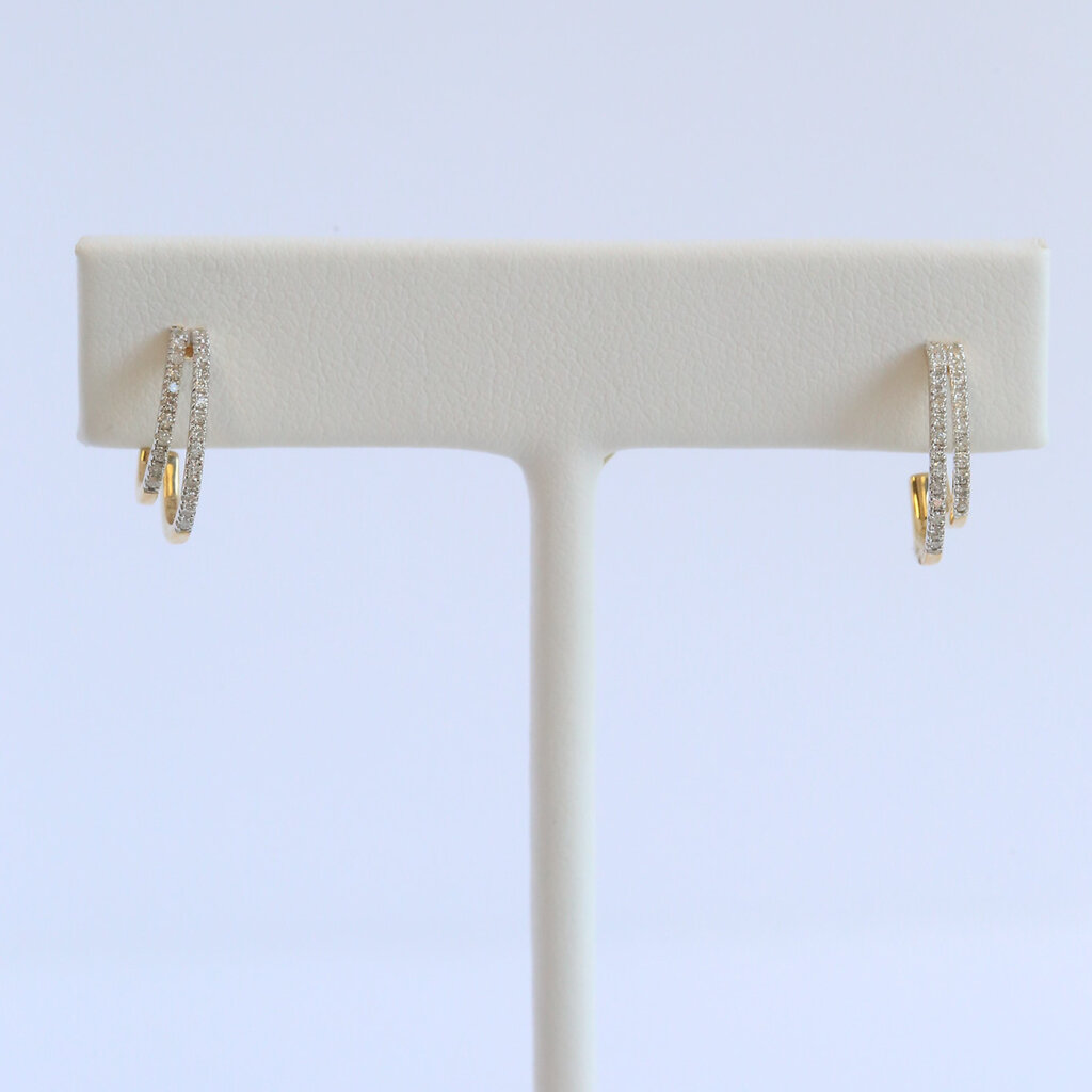 American Jewelry 14k Yellow Gold .21ctw Diamond Front Facing Pointed Hoop Earrings