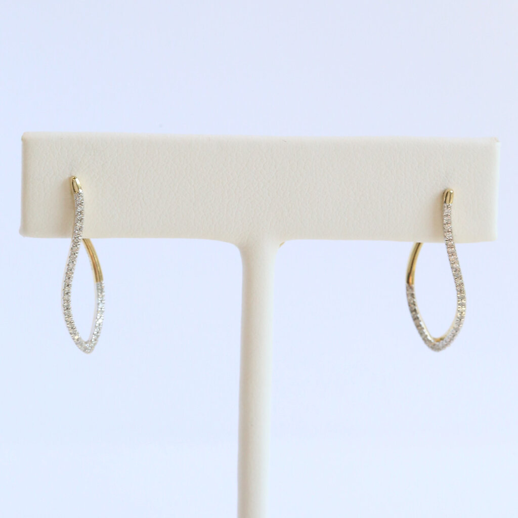 American Jewelry 14k Yellow Gold .21ctw Diamond Front Facing Pointed Hoop Earrings