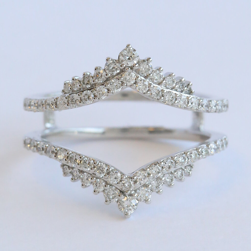 American Jewelry 14k White Gold .64ctw Diamond Double Row V Contour Ring Guard