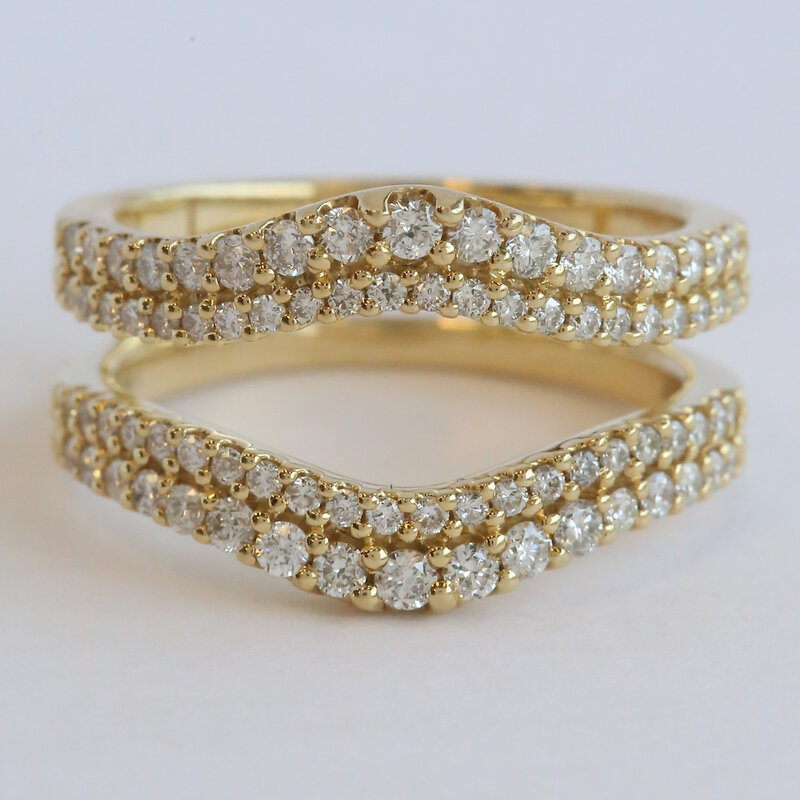 American Jewelry 14k Yellow Gold .85ctw Diamond Double Row Curved Contour Ring Guard