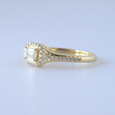 14k Yellow Gold .51ctw (.30ct Center) East to West Emerald Diamond Halo Ring (Size 7)