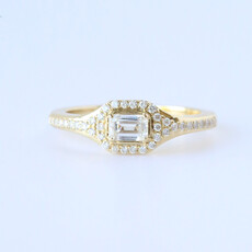 14k Yellow Gold .51ctw (.30ct Center) East to West Emerald Diamond Halo Ring (Size 7)