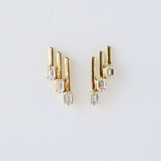 14k Yellow Gold .72ctw Emerlad Staggered Earrings
