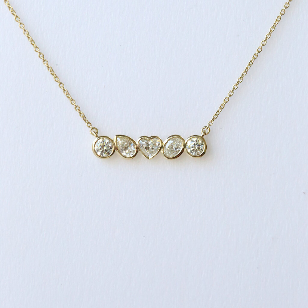 14k Yellow Gold .86ctw Multi-Shape Diamond Bar Necklace (16"-17" Adjustable)