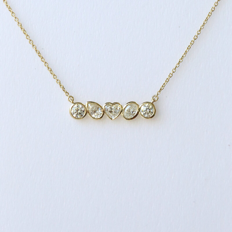 14k Yellow Gold .86ctw Multi-Shape Diamond Bar Necklace (16"-17" Adjustable)