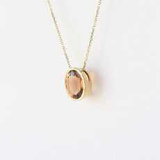 18k Yellow Gold 5.07ct Oval Rose Cut Pink/OrangeTourmaline Bezel Pendant (16"-18")