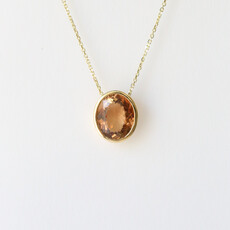 18k Yellow Gold 5.07ct Oval Rose Cut Pink/OrangeTourmaline Bezel Pendant (16"-18")