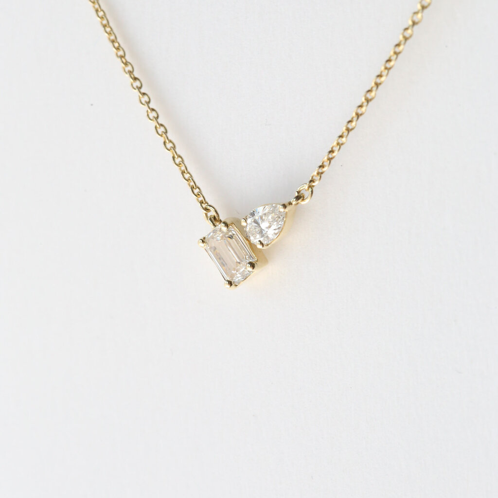 14k Yellow Gold .44ctw Emerald and Pear Diamond Pendant (16'-17")