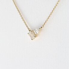 14k Yellow Gold .44ctw Emerald and Pear Diamond Pendant (16'-17")