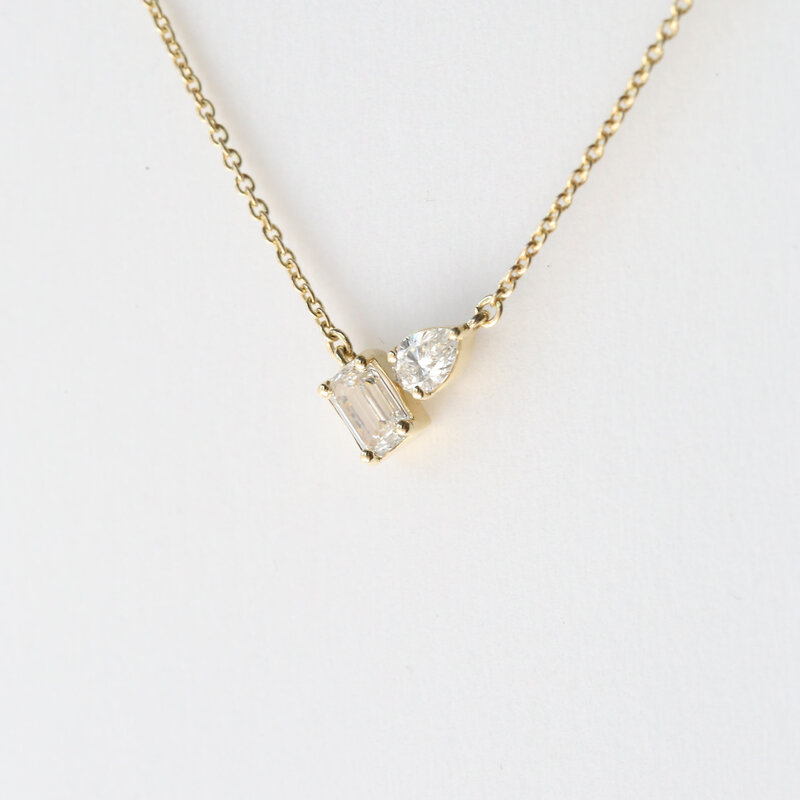 14k Yellow Gold .44ctw Emerald and Pear Diamond Pendant (16'-17")