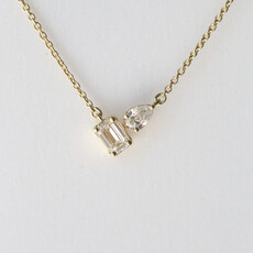 14k Yellow Gold .44ctw Emerald and Pear Diamond Pendant (16'-17")