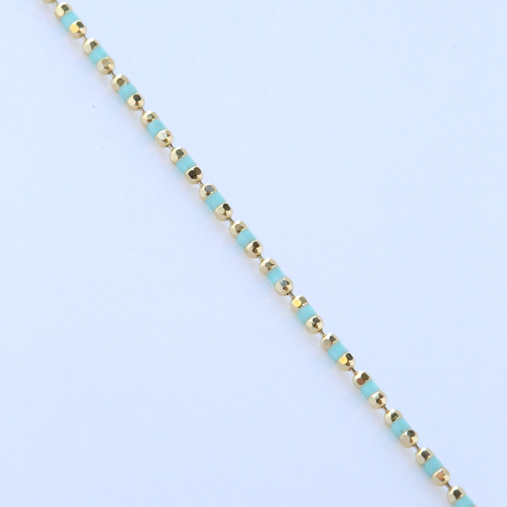 14k Yellow Gold and Turquoise Enamel Diamond Cut Bead Bracelet (7.5"-8.5")