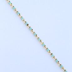 14k Yellow Gold and Turquoise Enamel Diamond Cut Bead Bracelet (7.5"-8.5")