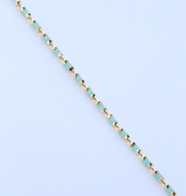 14k Yellow Gold and Turquoise Enamel Diamond Cut Bead Bracelet (7.5"-8.5")