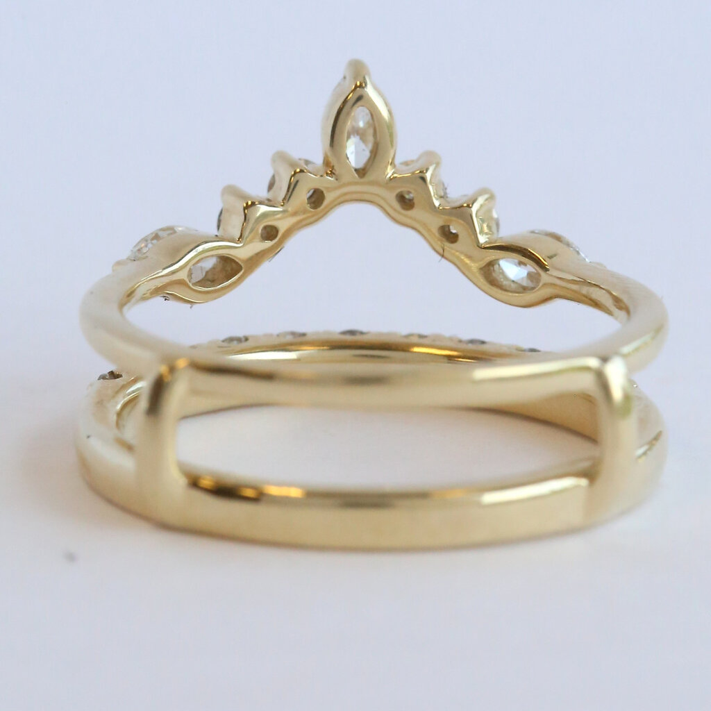 American Jewelry 14k Yellow Gold .96ctw Diamond Marquise Point & Round Ring Guard