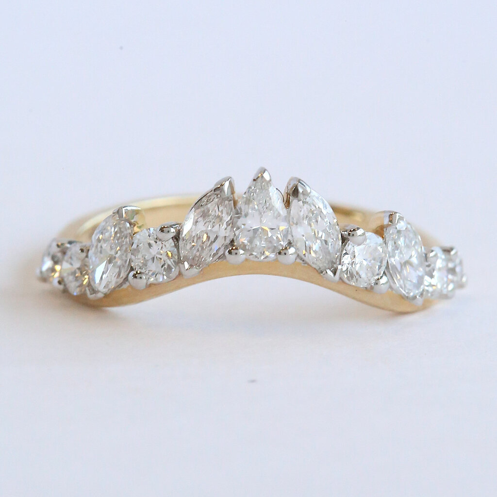 American Jewelry 14k Yellow Gold 3/4ctw Lab Grown Diamond Pear, Marquise, Round Contour Wedding Band