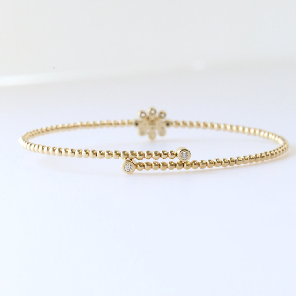 14k Yellow Gold .25ctw Marquise and Round Diamond Bezel Beaded Flex Bangle