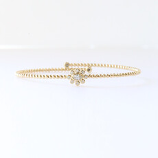 14k Yellow Gold .25ctw Marquise and Round Diamond Bezel Beaded Flex Bangle