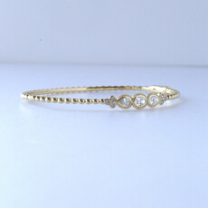 14k Yellow Gold .67ctw Oval, Pear and Round Milgrain Bezel Beaded Hinged Bangle Bracelet