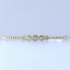 14k Yellow Gold .67ctw Oval, Pear and Round Milgrain Bezel Beaded Hinged Bangle Bracelet