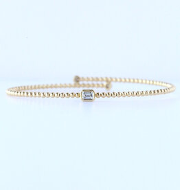 14k Yellow Gold .25ct Emerald and Round Bezel Beaded Flexible Bangle Bracelet