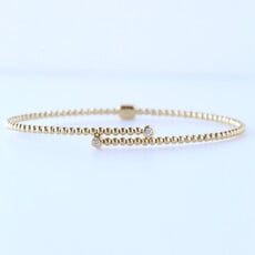 14k Yellow Gold .25ct Emerald and Round Bezel Beaded Flexible Bangle Bracelet