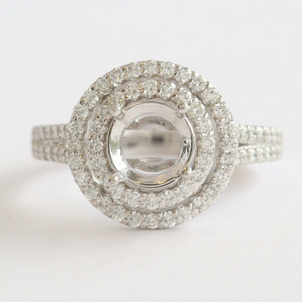 American Jewelry 14k White Gold .80ctw Diamond Double Halo Split Shank Semi Mount Engagement Ring