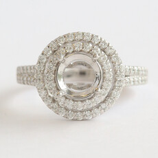 American Jewelry 14k White Gold .80ctw Diamond Double Halo Split Shank Semi Mount Engagement Ring