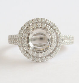 American Jewelry 14k White Gold .80ctw Diamond Double Halo Split Shank Semi Mount Engagement Ring
