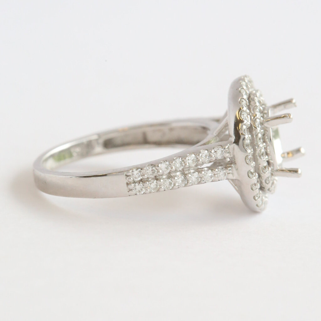 American Jewelry 14k White Gold .80ctw Diamond Double Halo Split Shank Semi Mount Engagement Ring