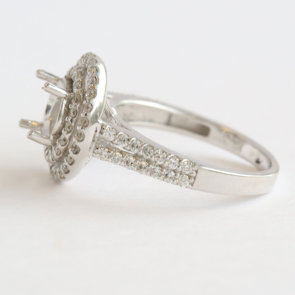 American Jewelry 14k White Gold .80ctw Diamond Double Halo Split Shank Semi Mount Engagement Ring
