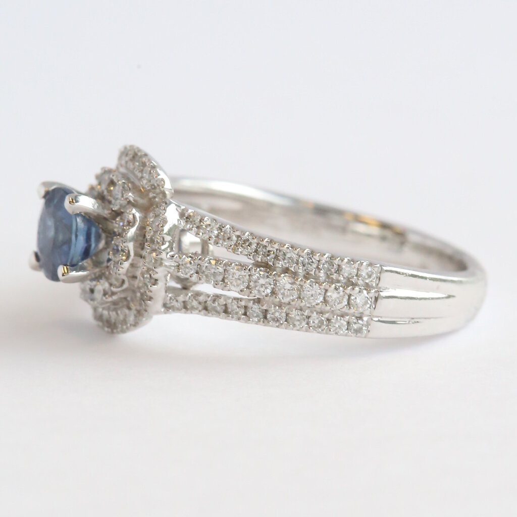 American Jewelry 14k White Gold .80ct Sapphire .61ctw Diamond Double Halo Split Shank Ring