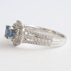 American Jewelry 14k White Gold .80ct Sapphire .61ctw Diamond Double Halo Split Shank Ring