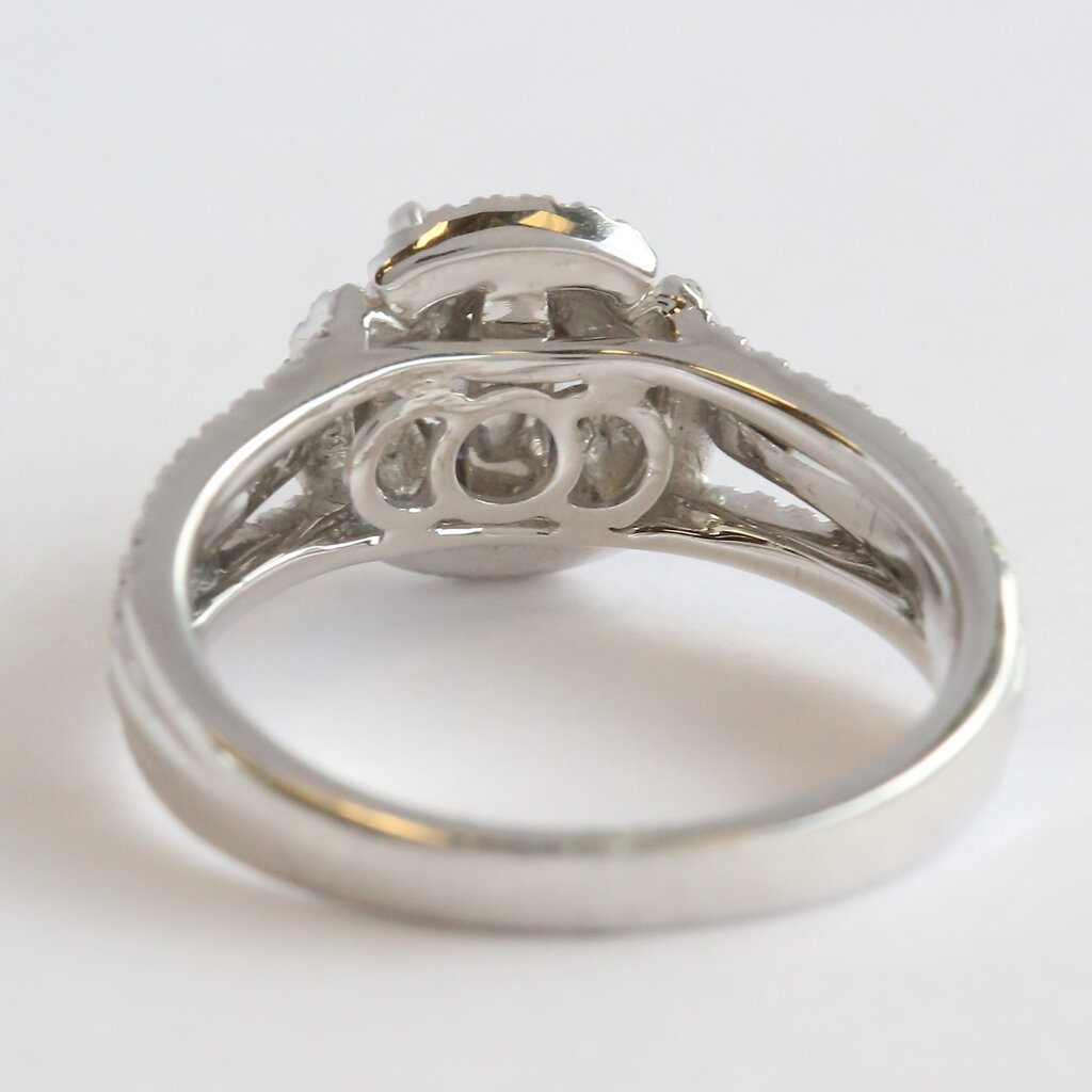 American Jewelry 14k White Gold .80ct Sapphire .61ctw Diamond Double Halo Split Shank Ring