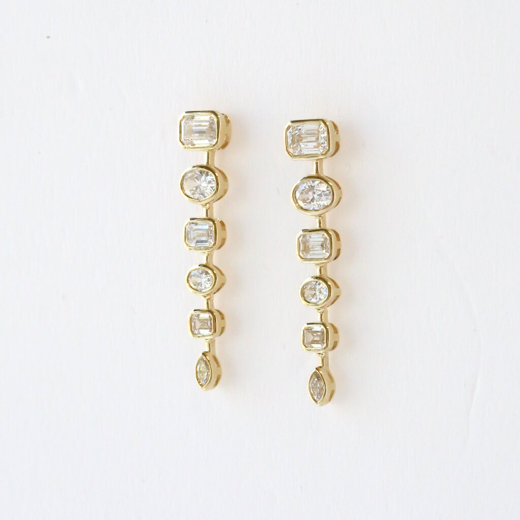 14k Yellow Gold 1.78ctw Multi Shape Diamond Bezel Dangle Earrings