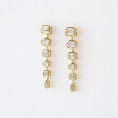 14k Yellow Gold 1.78ctw Multi Shape Diamond Bezel Dangle Earrings