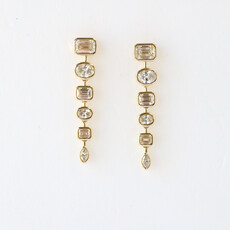 14k Yellow Gold 1.78ctw Multi Shape Diamond Bezel Dangle Earrings