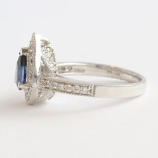 American Jewelry 14k White Gold .86ct Sapphire .37ctw Diamond Milgrain Pear Halo Ring