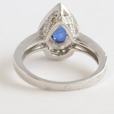 American Jewelry 14k White Gold .86ct Sapphire .37ctw Diamond Milgrain Pear Halo Ring